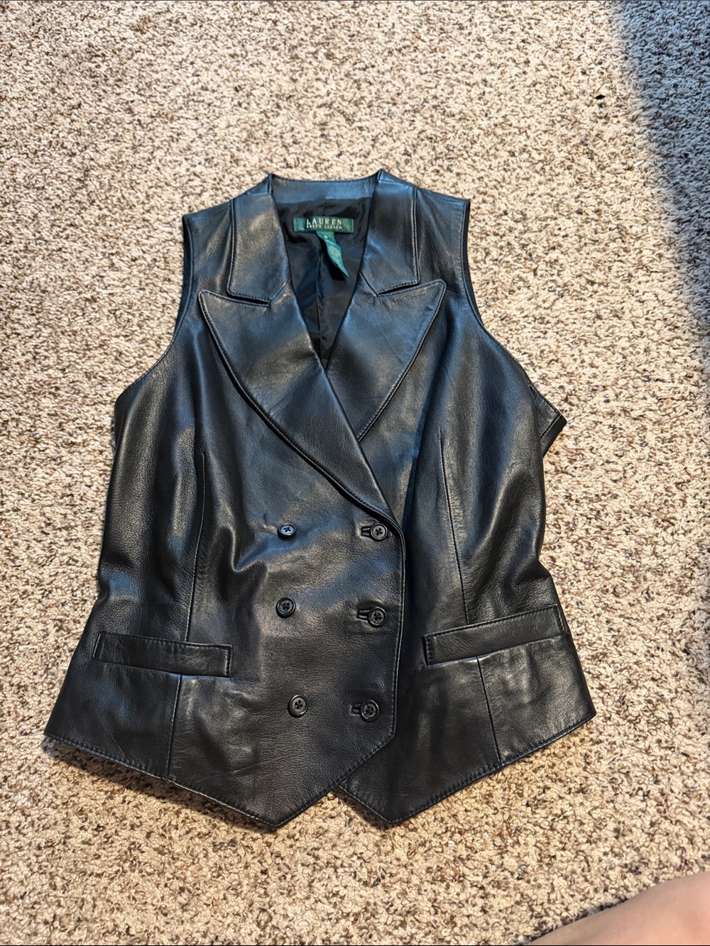 Lauren Ralph Lauren Lamb Lather Black Double-Breasted Vest